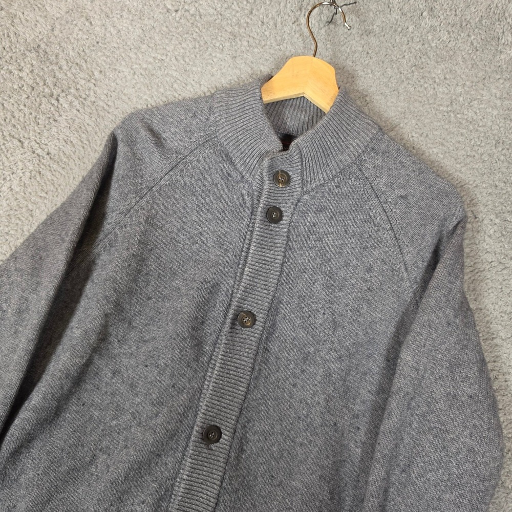 UNTUCKit Cardigan Sweater Mens L Grey Business Cotton Wool Mock Neck Button